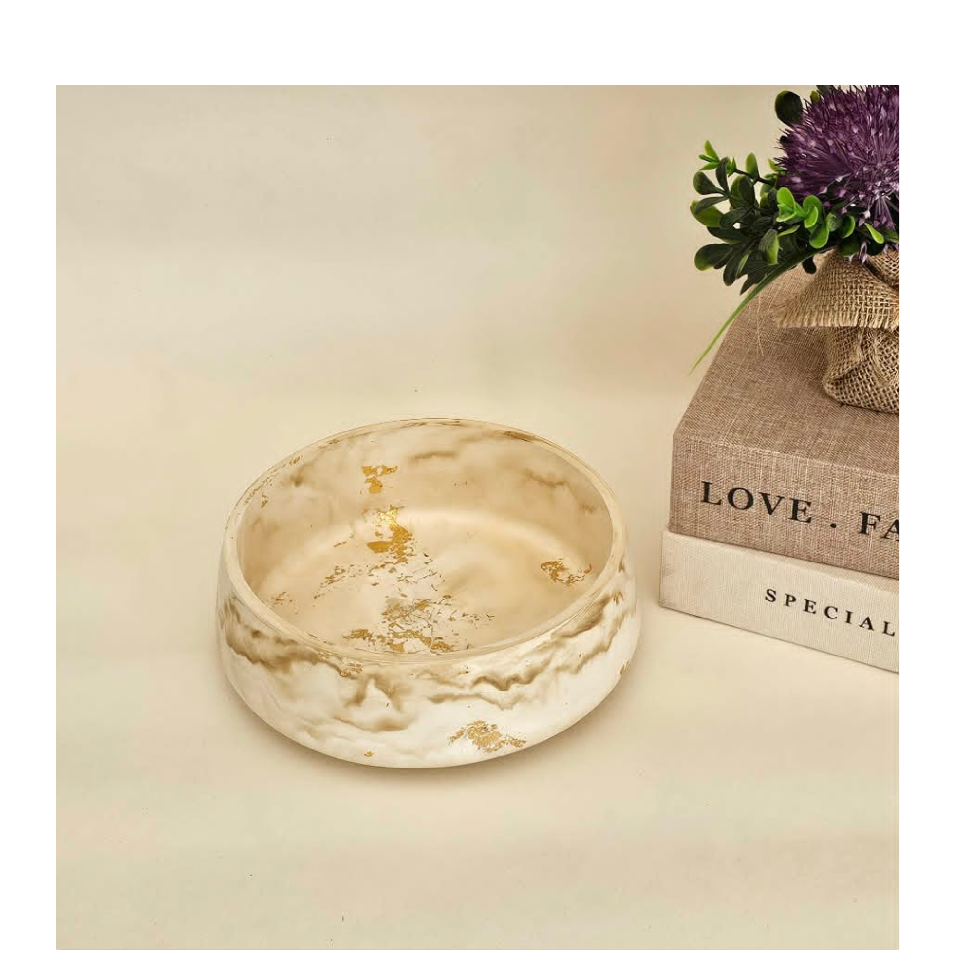 Minimalist Marble Decorative Bowl - Gold Detail