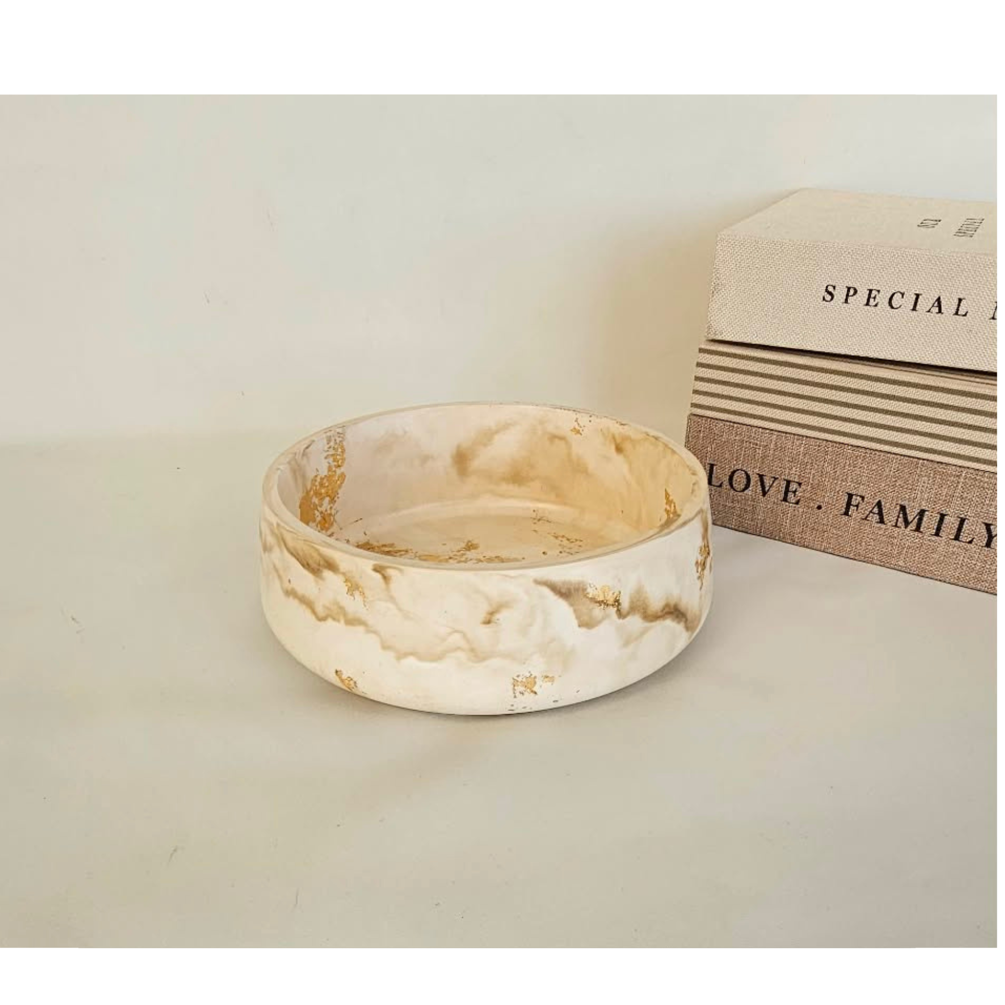 Minimalist Marble Decorative Bowl - Gold Detail